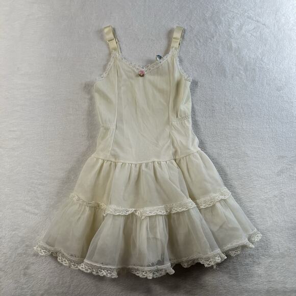 Vintage Girls 5 Her Majesty Dress Slip Petticoat Tutu Frilly Lace Liner Ivory - Picture 2 of 9
